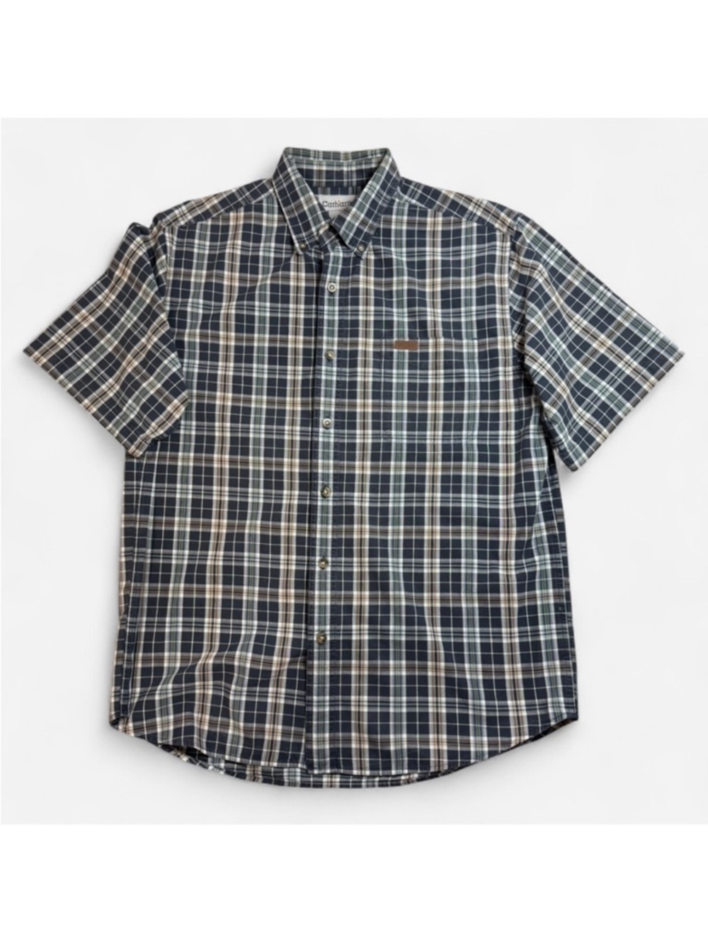 Carhartt Navy and Cream Plaid Button Down Shirt